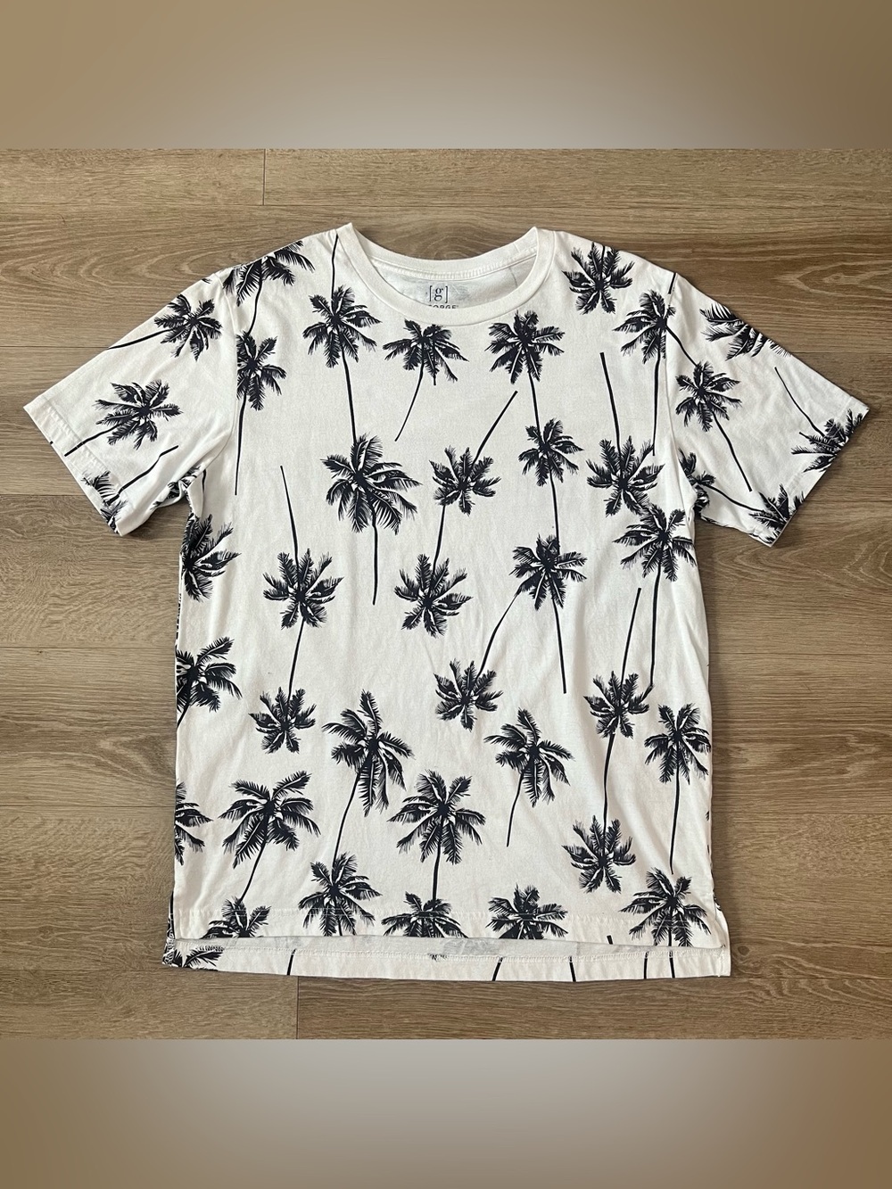 George White T-Shirt with Black Palm Tree Print